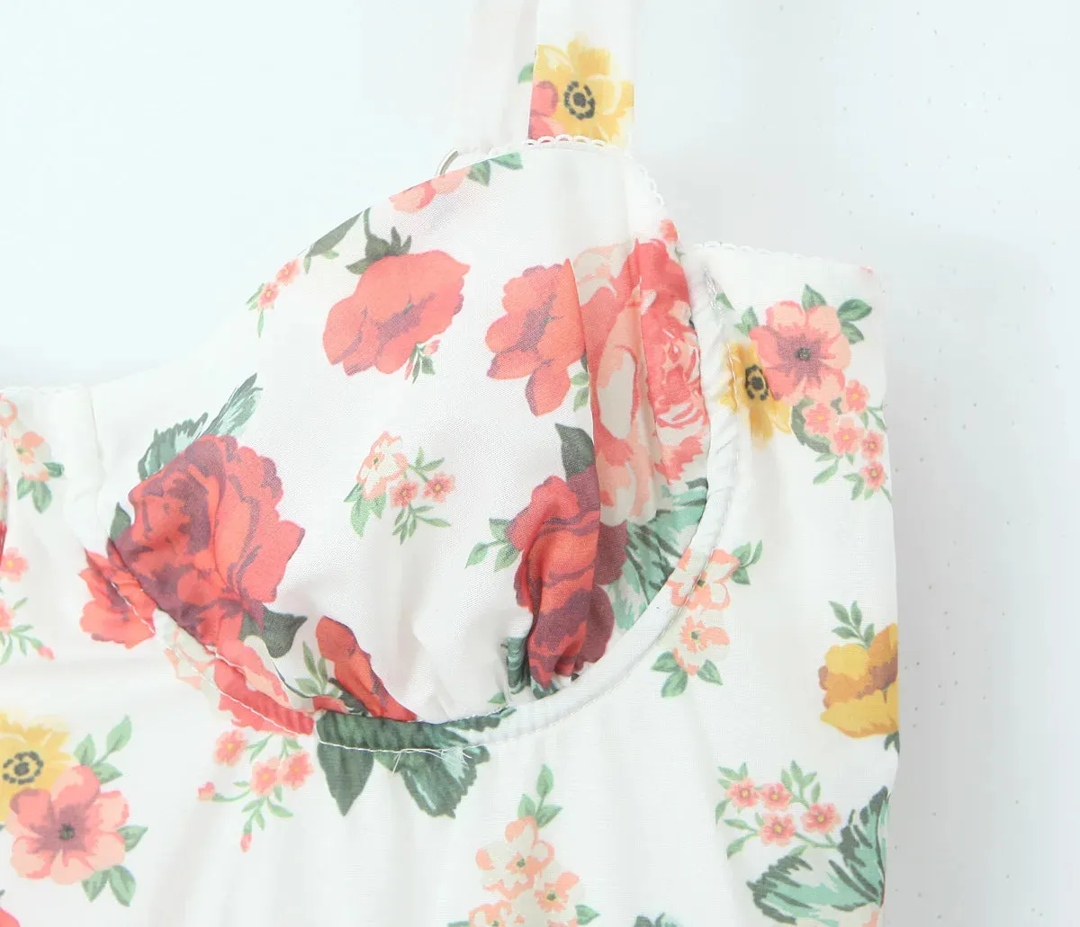 Flower Print Corset Style Ruffles Hem Midi Dress